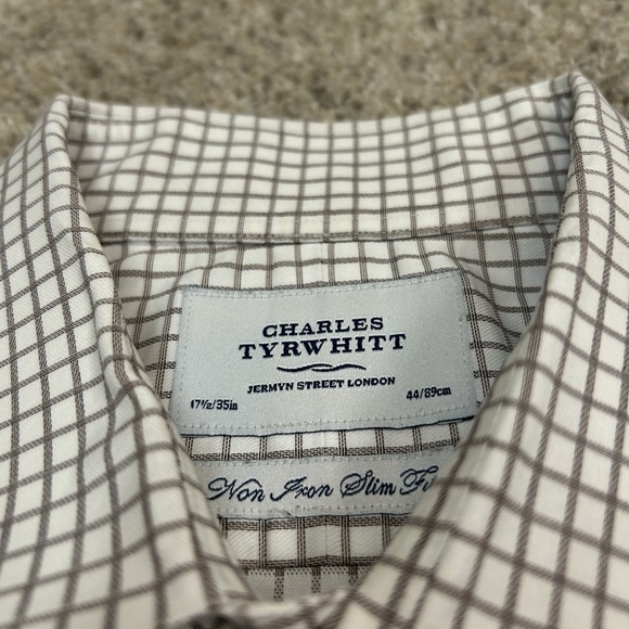 Charles Tyrwhitt Shirt Mens 17.5 35 Slim Fit White Window Pane Plaid Button Up - Picture 7 of 8